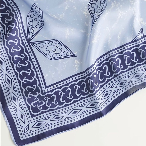 Elizabeth and James Polyester Satin Square Bandana Print Blue Scarf - Picture 2 of 7